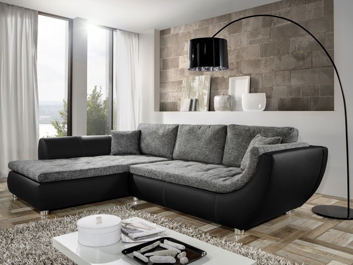 Couch avery, 287x196cm, webstoff anthrazit, kunstleder schwarz ... Wohnzimmer schwarz braun